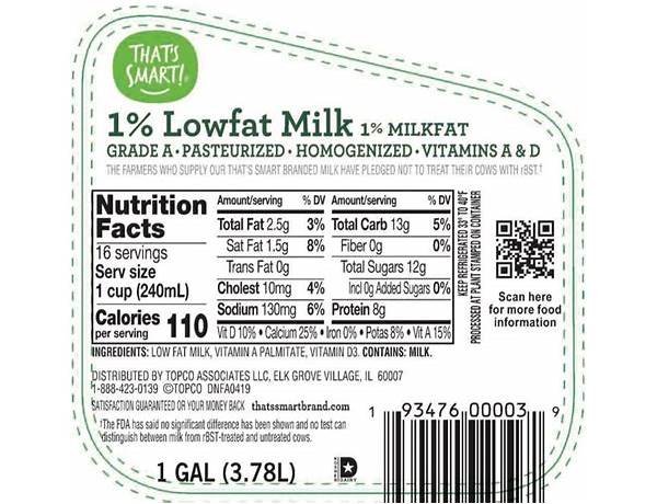 1% milkfat low fat milk food facts