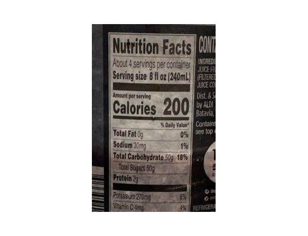 100% black cherry juice food facts