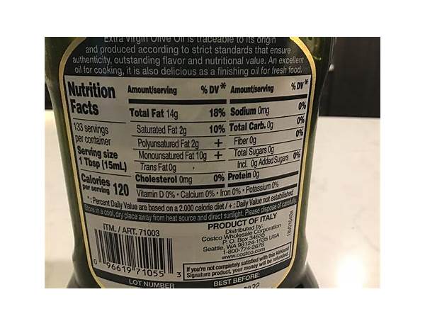 100% extra virgin olive oil food facts