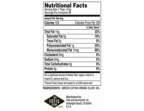 100% extra virgin olive oil nutrition facts