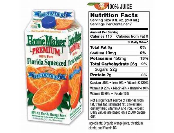 100% orange juice food facts