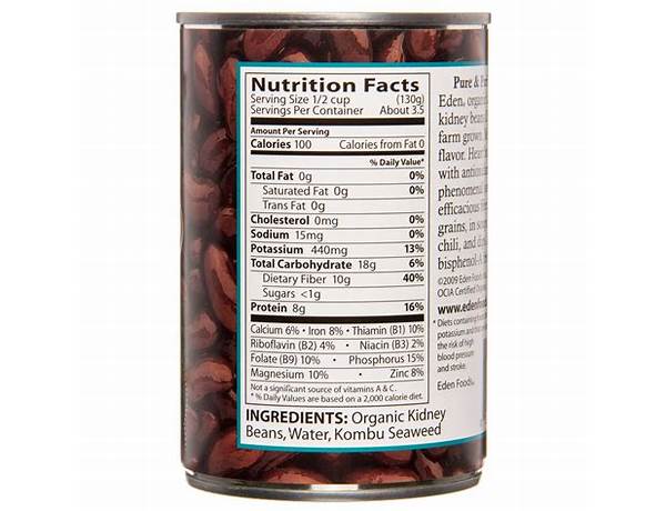 100% organic kidney beans food facts