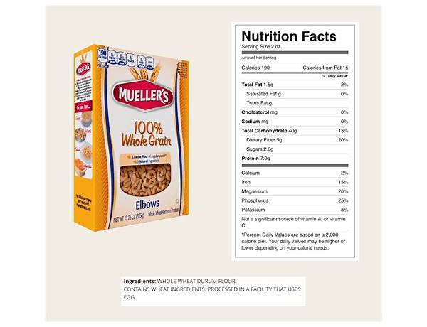 100% organic whole grain brown rice pasta nutrition facts