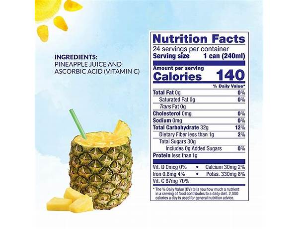 100% pineapple juice nutrition facts