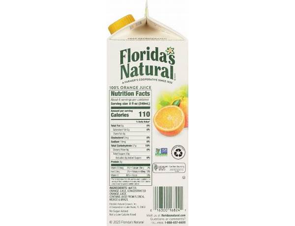 100% premium florida orange juice food facts