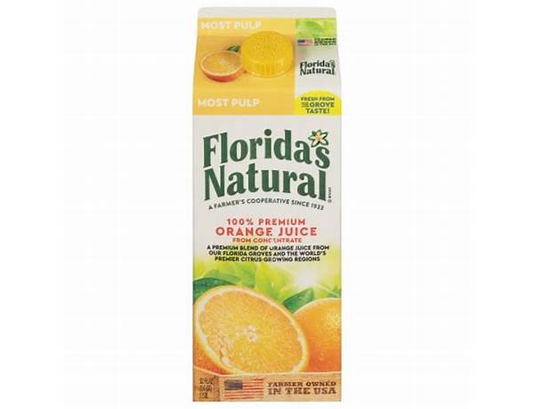 100% premium orange juice with pulp food facts