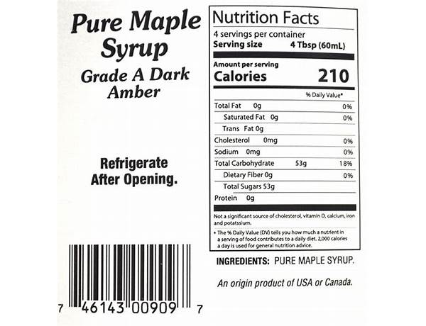 100% puremaple syrup food facts