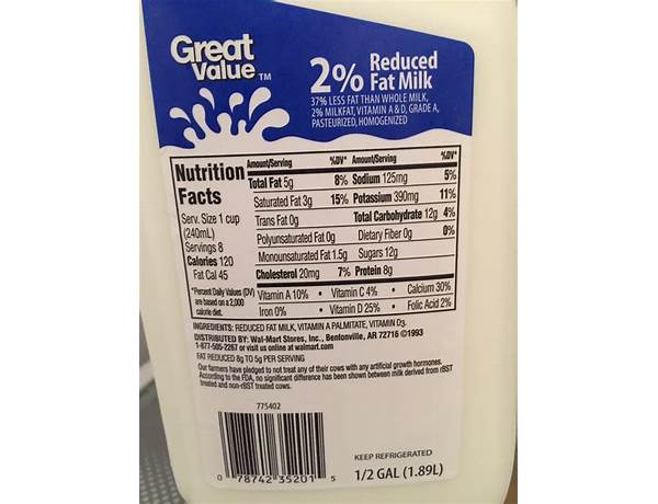 2% reduced fat milk food facts