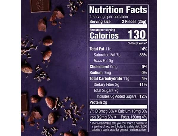 72% cocoa sea salt dark chocolate food facts