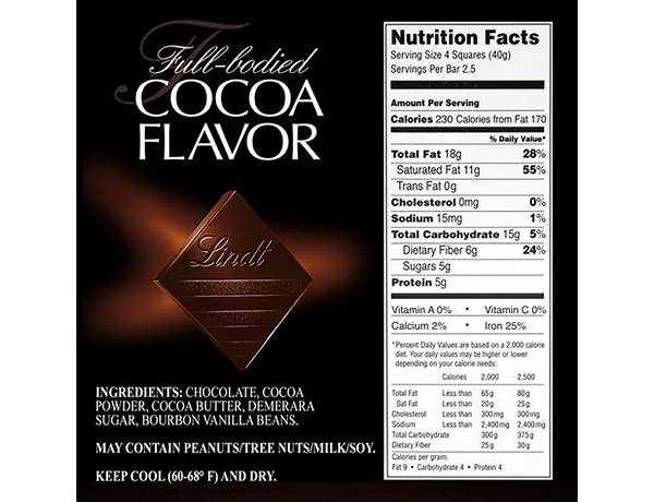 85% cocoa dark chocolate food facts