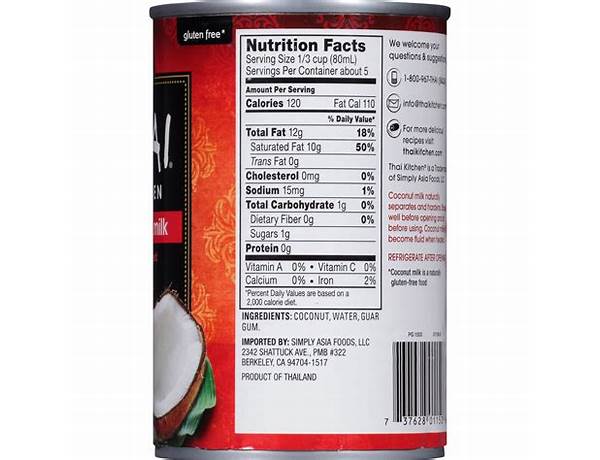 A taste of thai, coconut milk nutrition facts