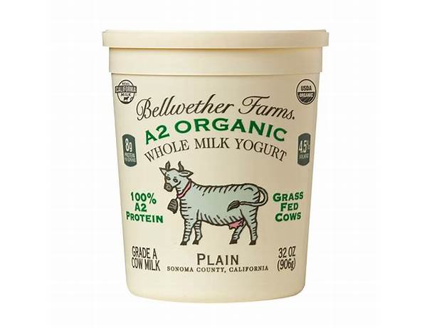 A2 organic plain whole milk yogurt food facts