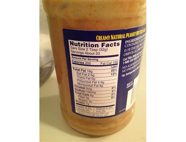 Adam's 100% natural peanut butter food facts