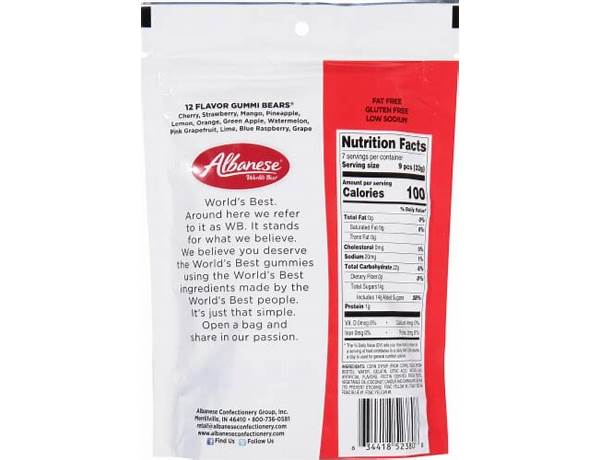 Albanese chocolate covered gummy bears nutrition facts