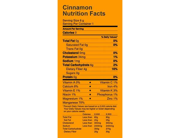 All natural cinnamon sticks nutrition facts