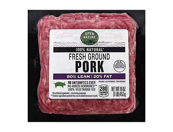 All natural no antibiotics ground pork 80% lean food facts