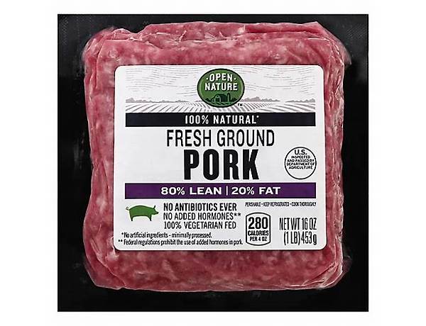 All natural no antibiotics ground pork 80% lean ingredients