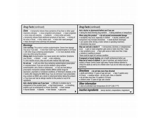 Allergy relief nutrition facts