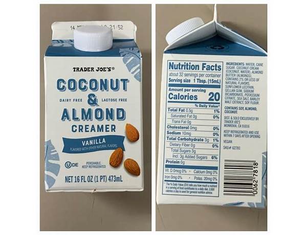 Almond + coconut creamer food facts