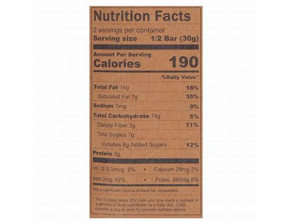 Almond butter + puffed quinoa dark chocolate bar food facts