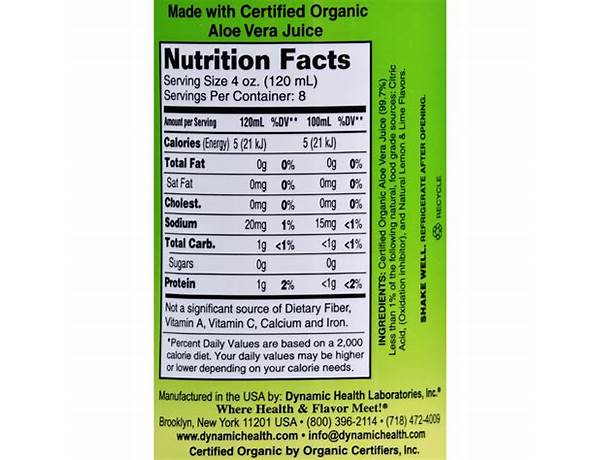 Aloe vera beverage nutrition facts