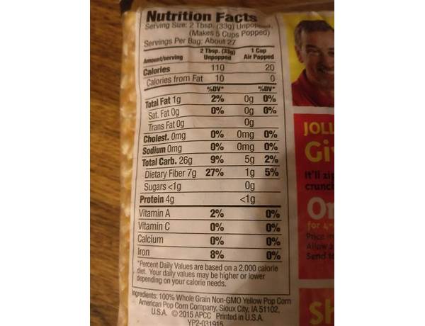 American’s best yellow pop corn nutrition facts