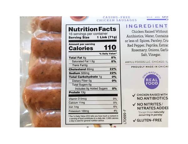 Andouille chicken sausage food facts