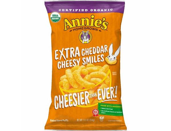 Annie's extra cheddar cheesy smiles food facts
