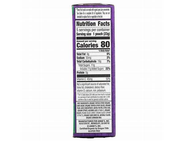 Annie's organic berry patch nutrition facts