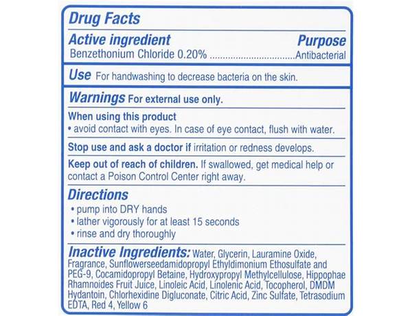 Antibacterial hand wash nutrition facts