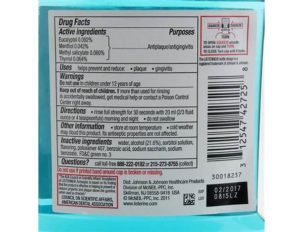 Antiseptic listerine ultraclean nutrition facts