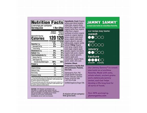 Apple kale oatmeal jammy sammy nutrition facts