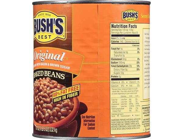Baked beans, original food facts