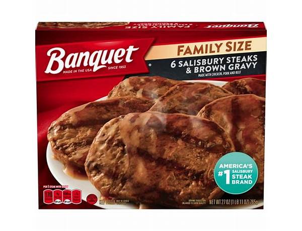 Banquet family size salisbury steaks and brown gravy frozen meal, 27 ounce, 27 oz food facts