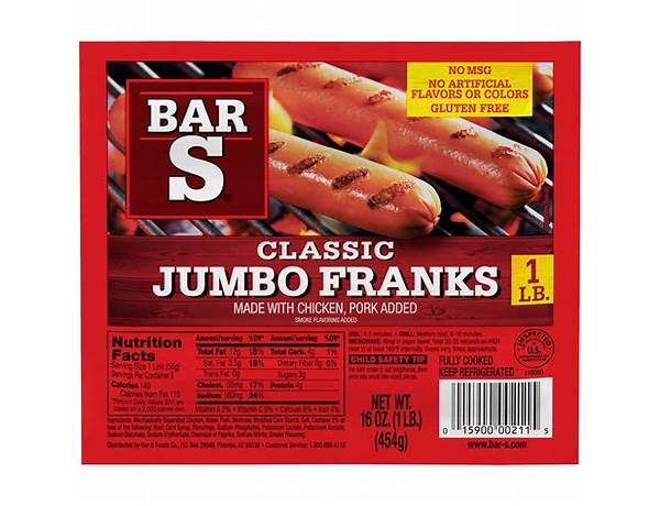 Bar s classic jumbo hotdogs food facts
