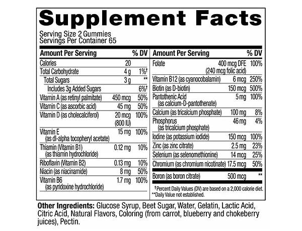 Bariatric multivitamin gimmies nutrition facts