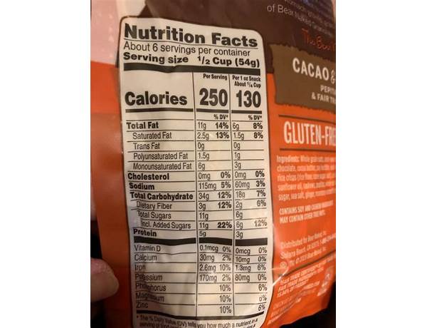 Bear naked granola cacao and cashew butter nutrition facts