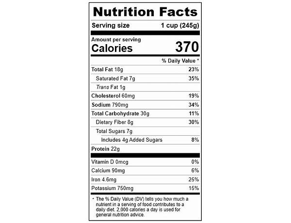 Beef chili nutrition facts