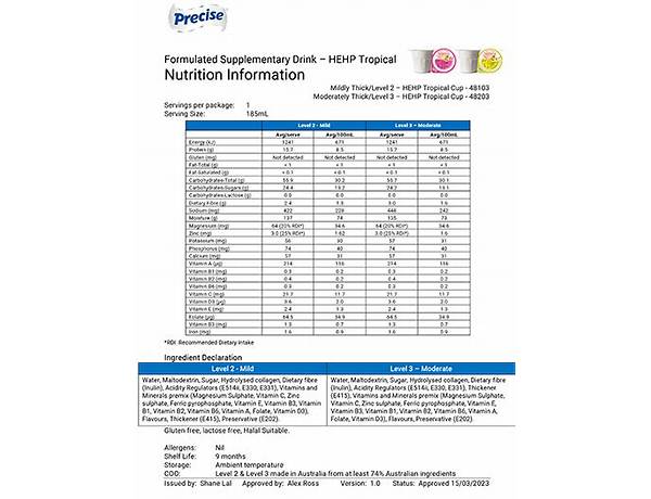 Benfresh mix tropical nutrition facts