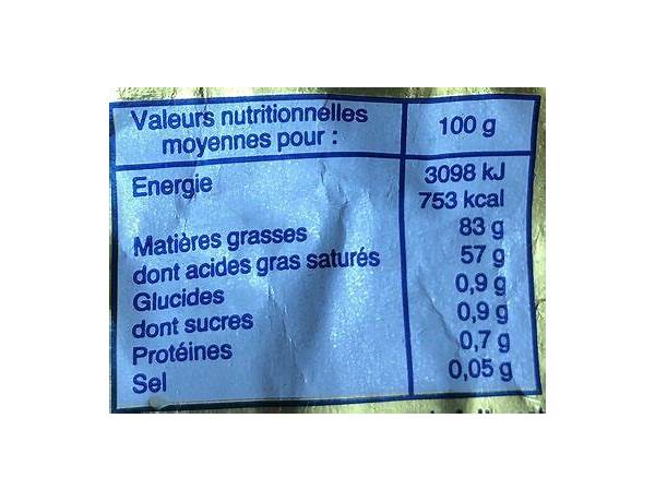 Beurre tartinable nutrition facts