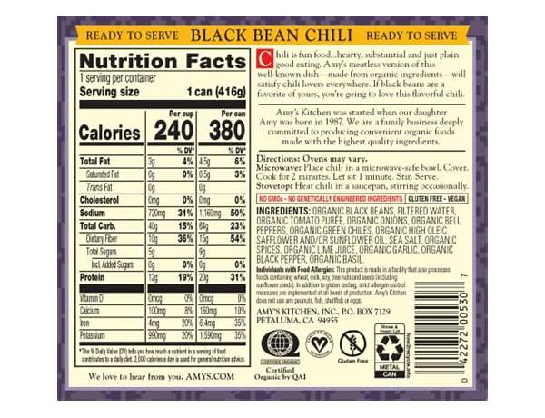 Black bean chili food facts