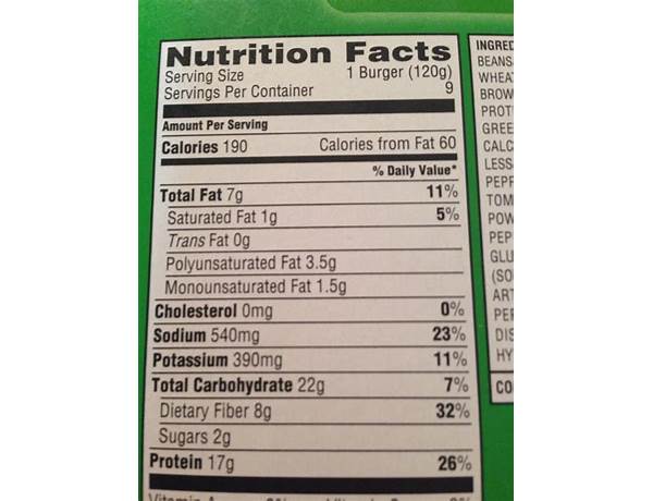 Black bean veggie burger nutrition facts