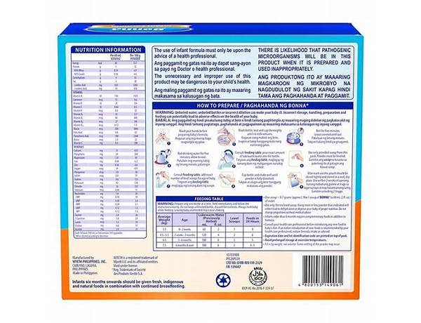 Bonna for 0-6 months ingredients