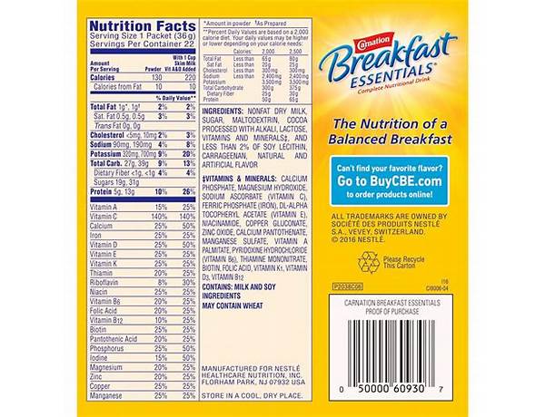 Breakfast essential (regular) nutrition facts