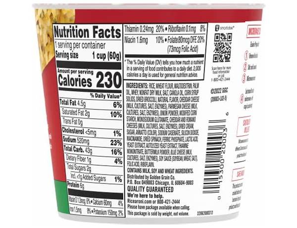 Broccoli cheddar rice nutrition facts