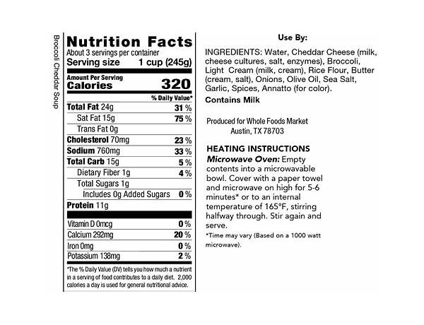 Broccoli cheddar soup nutrition facts