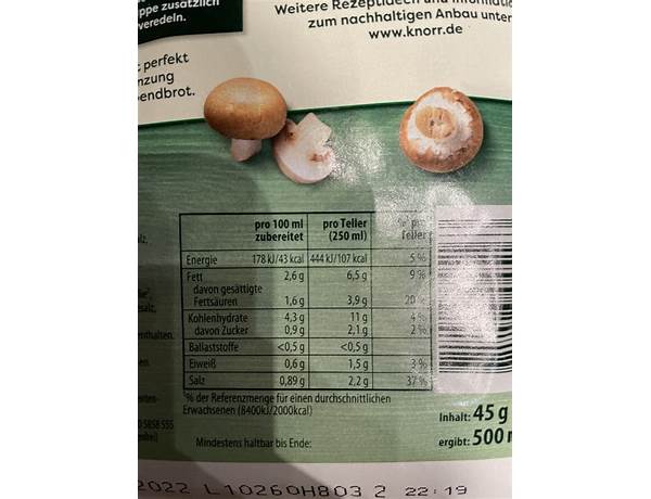 Brokkoli-cremesuppe nutrition facts