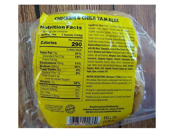 Bueno chicken tamales nutrition facts