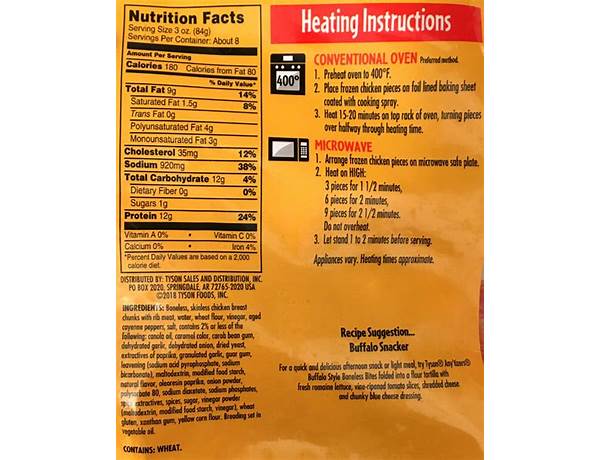 Buffalo boneless chicken bites nutrition facts