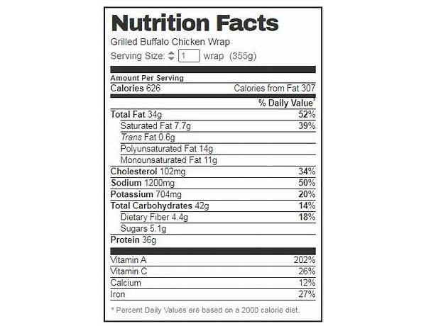 Buffalo style chicken wrap nutrition facts